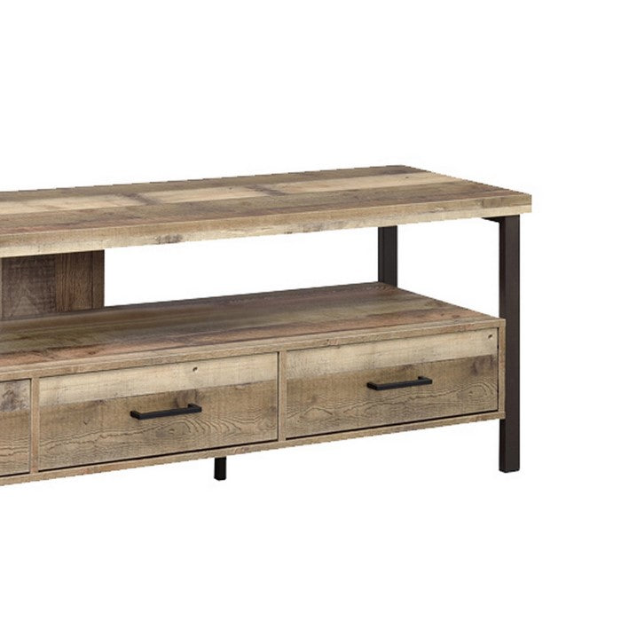 71 Inch Wooden TV Console with 3 Storage Drawers and Open Shelf, Brown