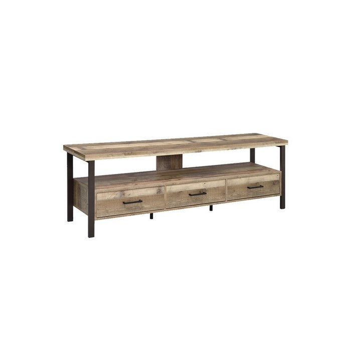 71 Inch Wooden TV Console with 3 Storage Drawers and Open Shelf, Brown