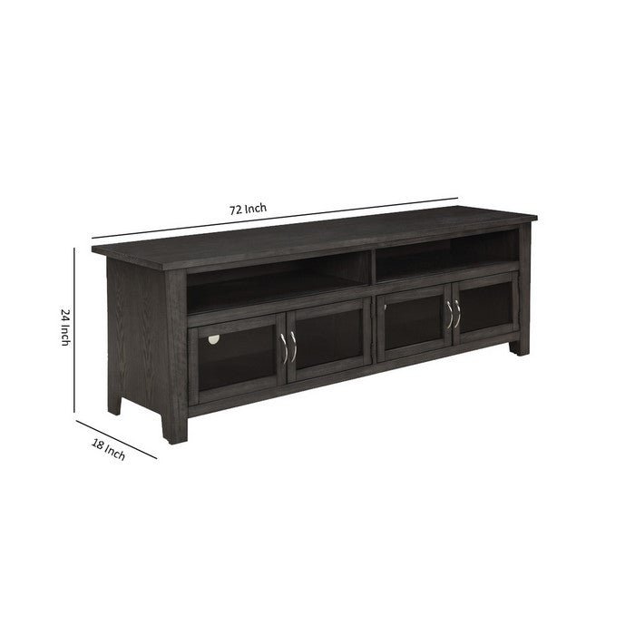 72 Inch Wooden TV Console with 2 Cabinets and 2 Shelves, Dark Gray