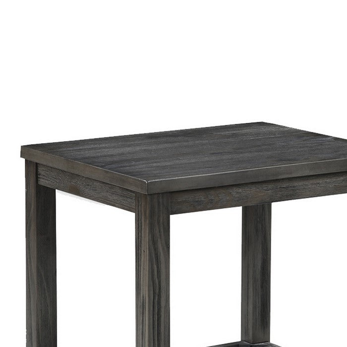 Transitional Style Wooden End Table with Open Slatted Shelf, Gray