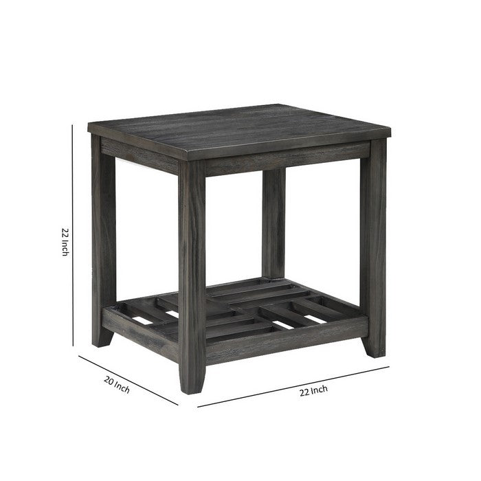 Transitional Style Wooden End Table with Open Slatted Shelf, Gray