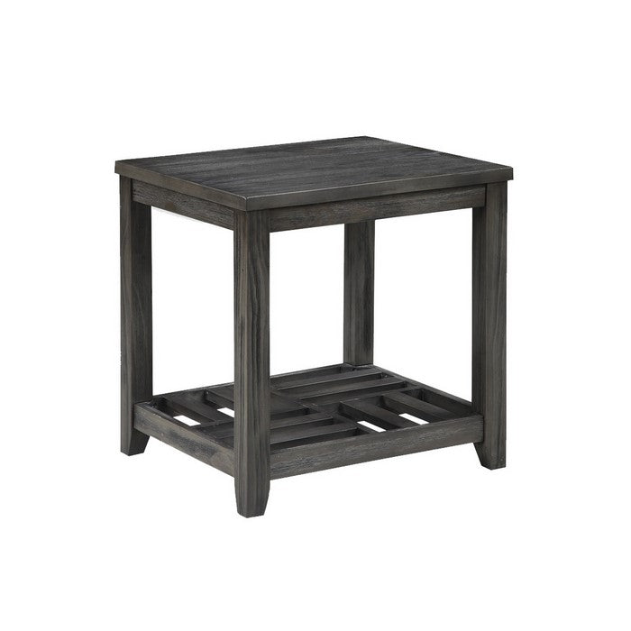 Transitional Style Wooden End Table with Open Slatted Shelf, Gray