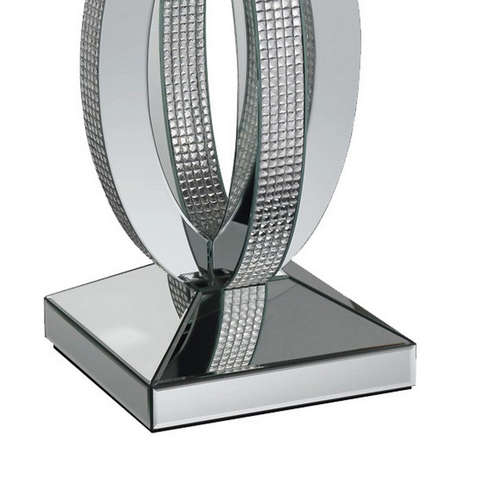 Square Wooden End Table with Curved Body and Rhinestone Accents, Silver