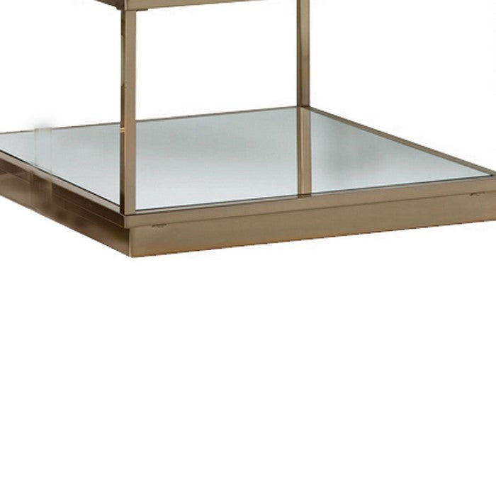 Glass Top Square Contemporary Table with Tubular Metal Base, Gold