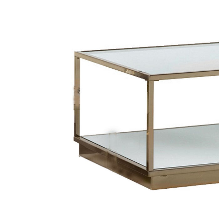 Glass Top Square Contemporary Table with Tubular Metal Base, Gold