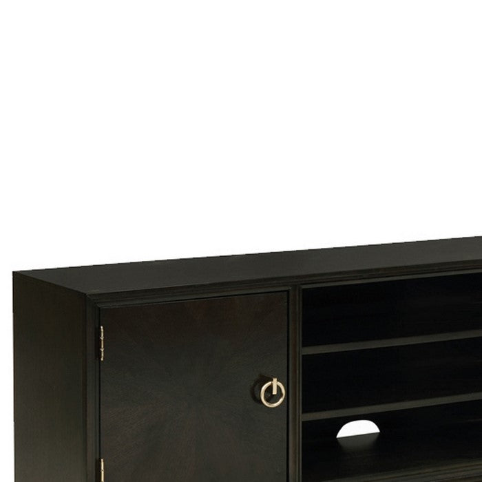 Metal Frame Wooden TV Console with 2 shelves and 2 Doors, Brown