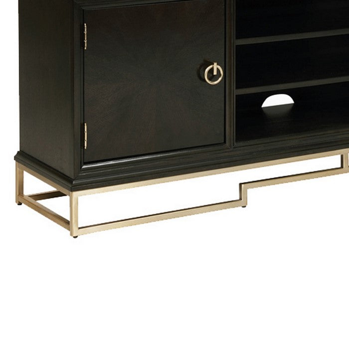 Metal Frame Wooden TV Console with 2 shelves and 2 Doors, Brown