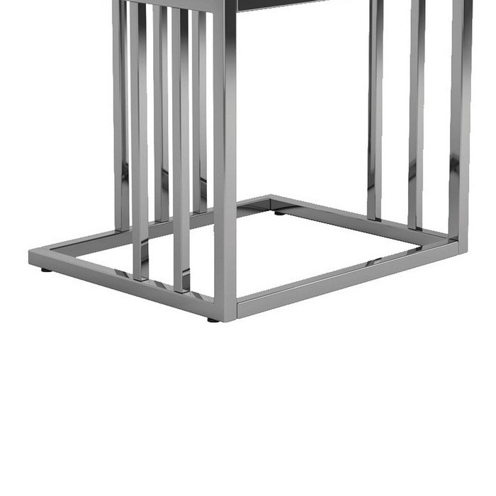 Modern Metal Frame Rectangular End Table with 1 Drawer, White and Silver