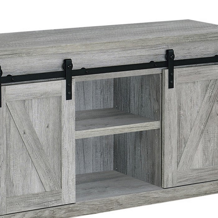 48 Inch Farmhouse Wooden TV Console With 2 Sliding Barn Doors, Gray