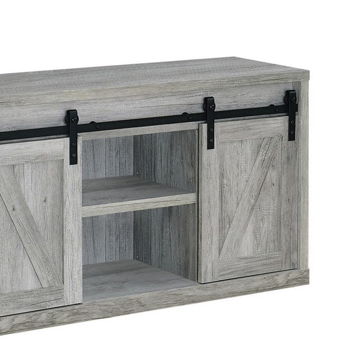 48 Inch Farmhouse Wooden TV Console With 2 Sliding Barn Doors, Gray