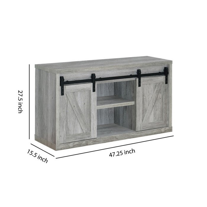 48 Inch Farmhouse Wooden TV Console With 2 Sliding Barn Doors, Gray