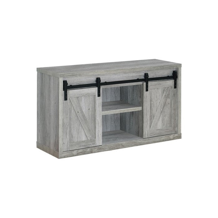 48 Inch Farmhouse Wooden TV Console With 2 Sliding Barn Doors, Gray