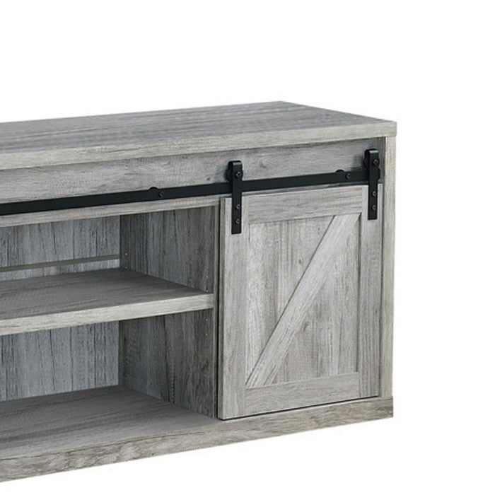 71 Inch Farmhouse Wooden TV Console With 2 Sliding Barn Doors, Gray