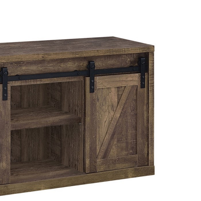 48 Inch Farmhouse Wooden TV Console With 2 Sliding Barn Doors, Rustic Brown