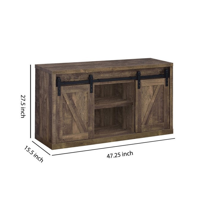 48 Inch Farmhouse Wooden TV Console With 2 Sliding Barn Doors, Rustic Brown