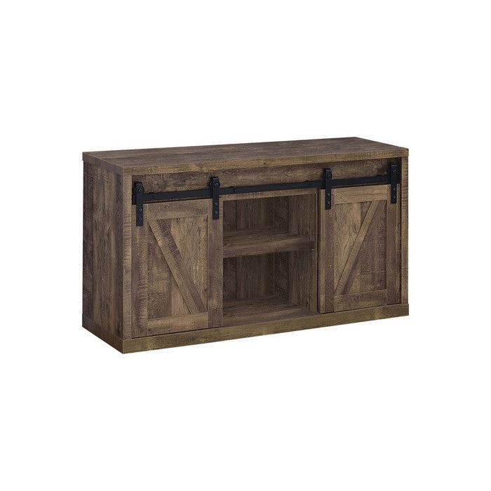 48 Inch Farmhouse Wooden TV Console With 2 Sliding Barn Doors, Rustic Brown