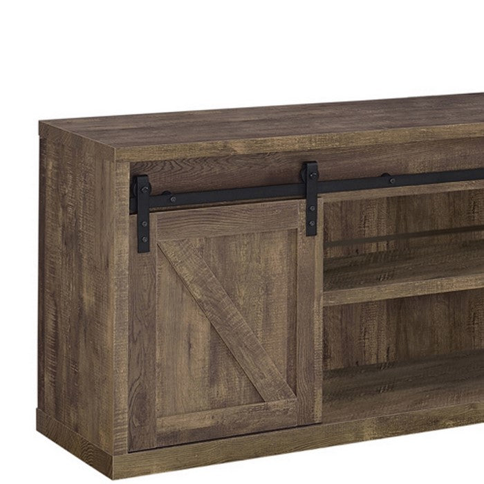71 Inch Farmhouse Wooden TV Console With 2 Sliding Barn Doors, Rustic Brown