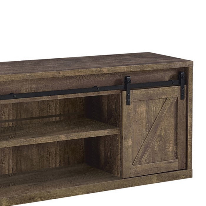 71 Inch Farmhouse Wooden TV Console With 2 Sliding Barn Doors, Rustic Brown