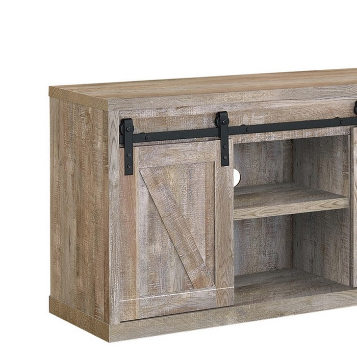 48 Inch Farmhouse Wooden TV Console With 2 Sliding Barn Doors, Oak