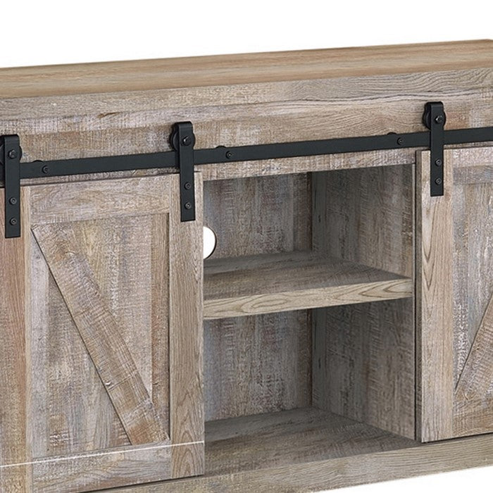 48 Inch Farmhouse Wooden TV Console With 2 Sliding Barn Doors, Oak