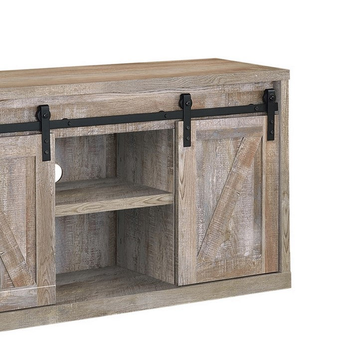 48 Inch Farmhouse Wooden TV Console With 2 Sliding Barn Doors, Oak