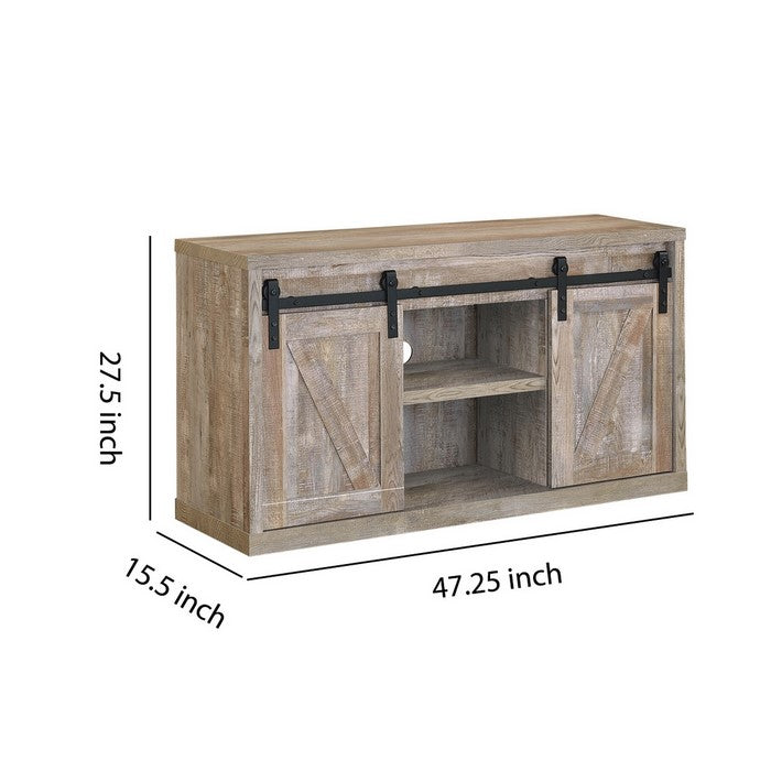 48 Inch Farmhouse Wooden TV Console With 2 Sliding Barn Doors, Oak
