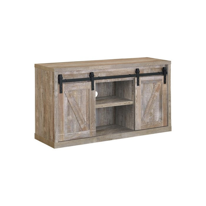 48 Inch Farmhouse Wooden TV Console With 2 Sliding Barn Doors, Oak