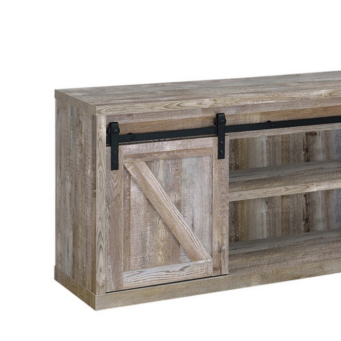 71 Inch Farmhouse Wooden TV Console With 2 Sliding Barn Doors, oak