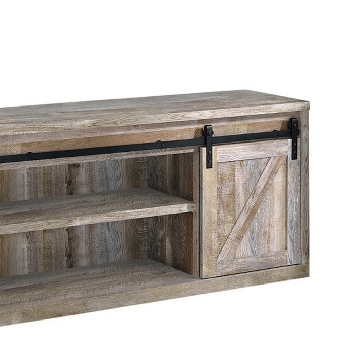 71 Inch Farmhouse Wooden TV Console With 2 Sliding Barn Doors, oak