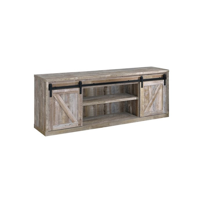 71 Inch Farmhouse Wooden TV Console With 2 Sliding Barn Doors, oak