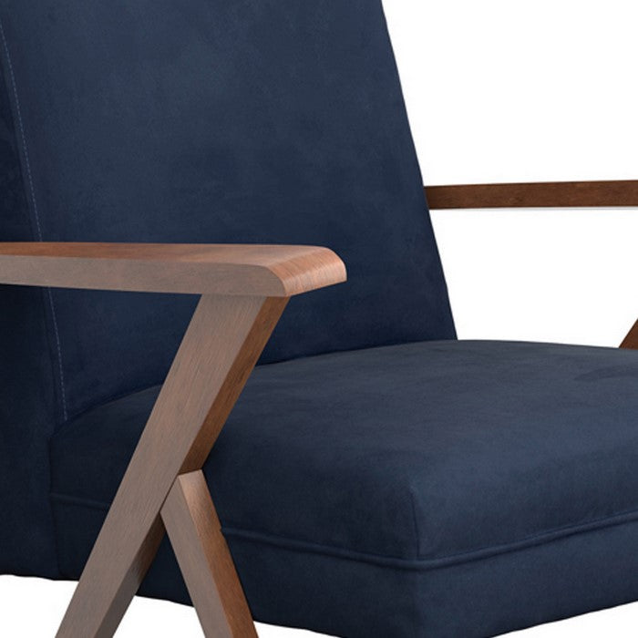 Contemporary Dual Tone Wooden Armchair with Padded Seat, Blue and Brown