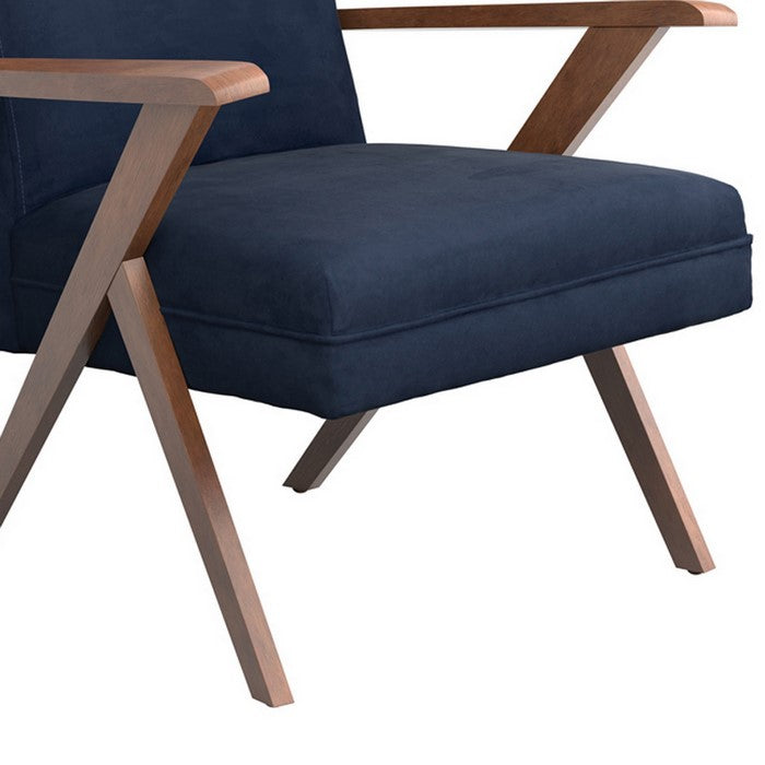 Contemporary Dual Tone Wooden Armchair with Padded Seat, Blue and Brown