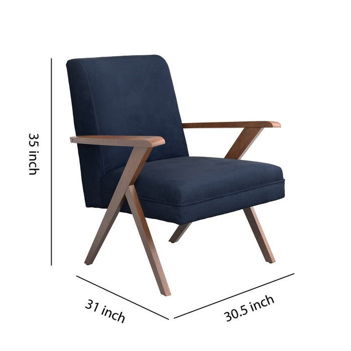 Contemporary Dual Tone Wooden Armchair with Padded Seat, Blue and Brown