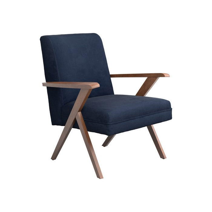 Contemporary Dual Tone Wooden Armchair with Padded Seat, Blue and Brown