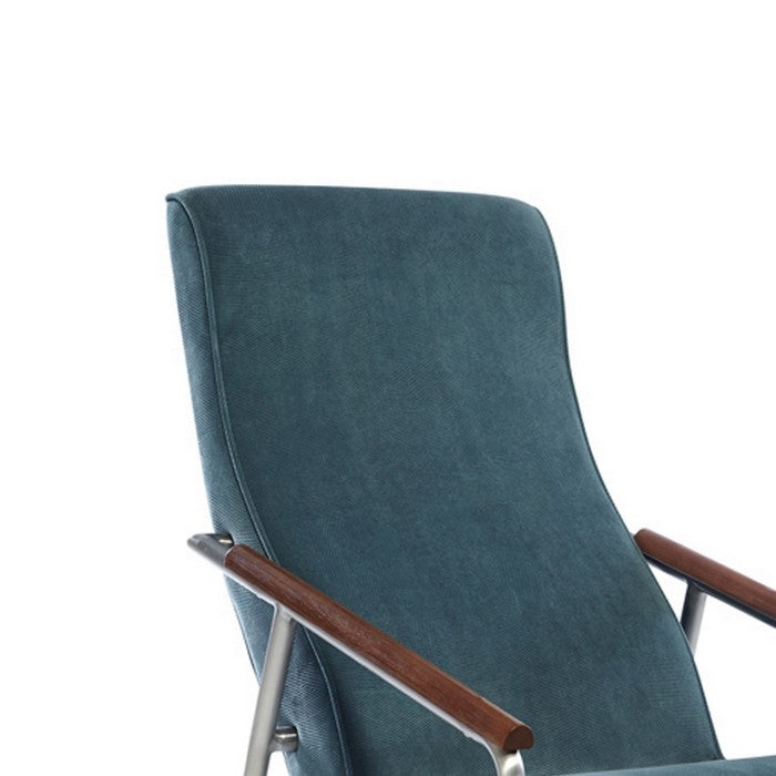 Contemporary Dual Tone Wooden High back Armchair with Padded Seat,Teal Blue