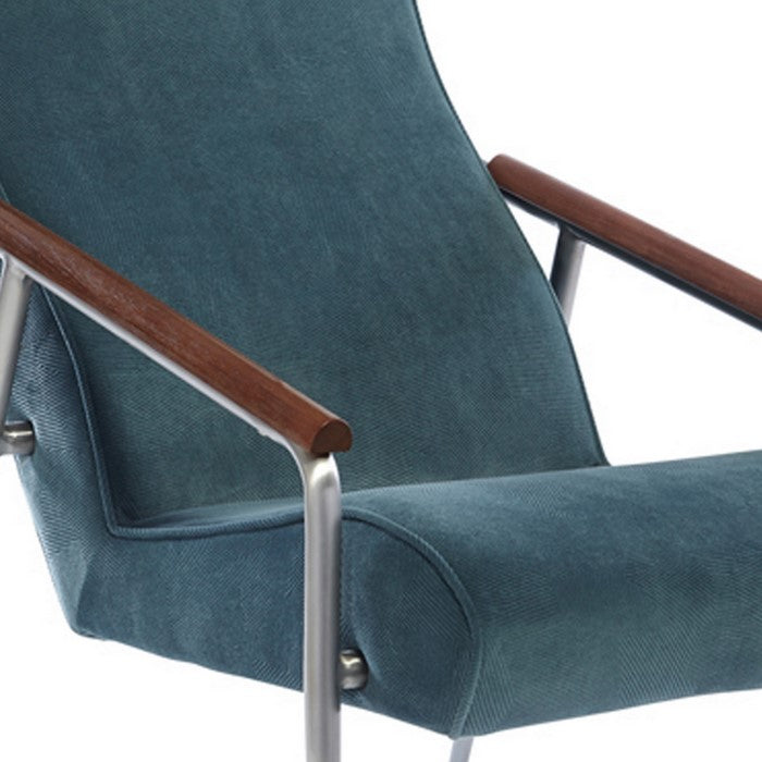 Contemporary Dual Tone Wooden High back Armchair with Padded Seat,Teal Blue