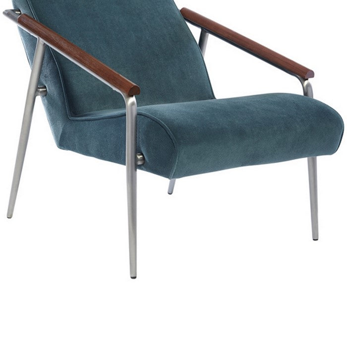 Contemporary Dual Tone Wooden High back Armchair with Padded Seat,Teal Blue