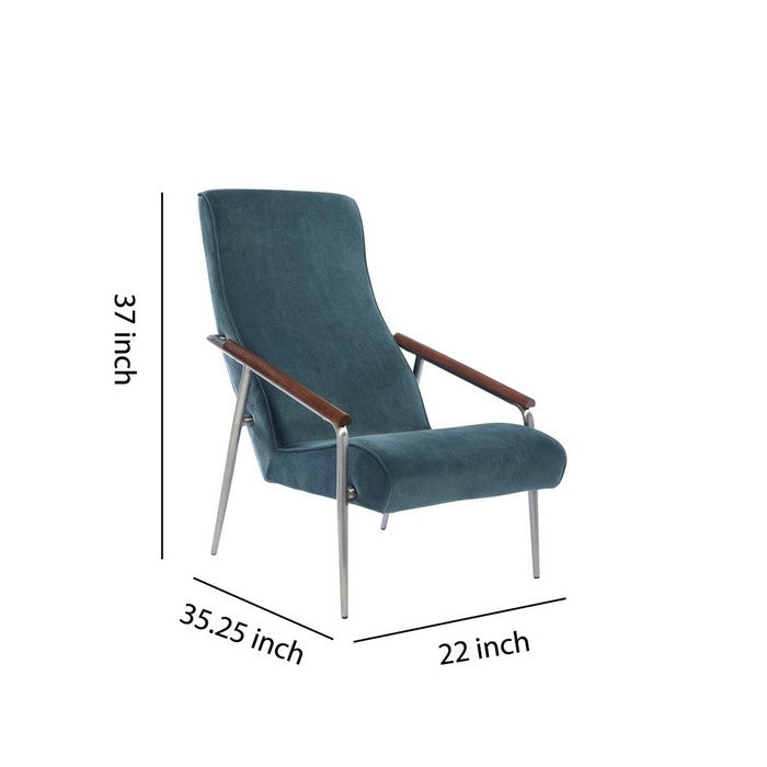 Contemporary Dual Tone Wooden High back Armchair with Padded Seat,Teal Blue