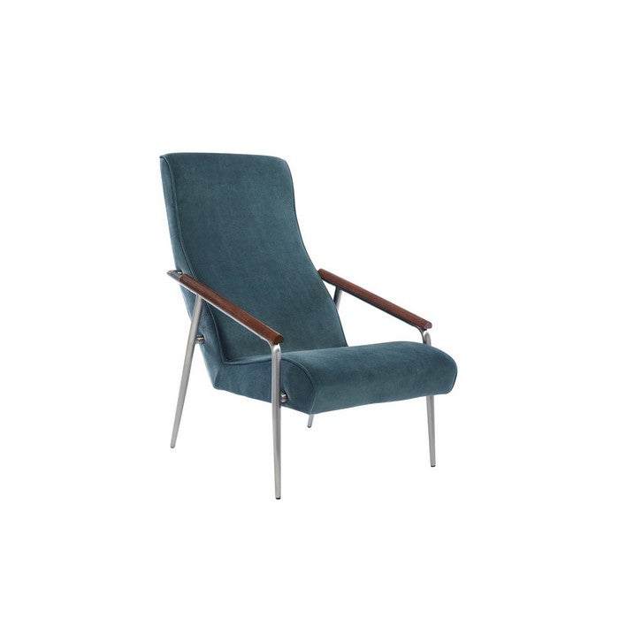 Contemporary Dual Tone Wooden High back Armchair with Padded Seat,Teal Blue