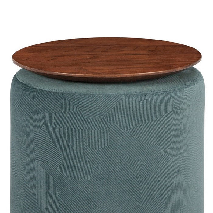 Fabric Upholstered Modern Convertible Two Tone Ottoman, Teal Blue and Brown