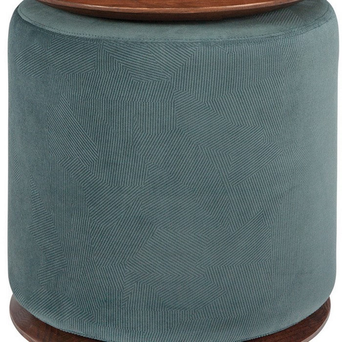 Fabric Upholstered Modern Convertible Two Tone Ottoman, Teal Blue and Brown