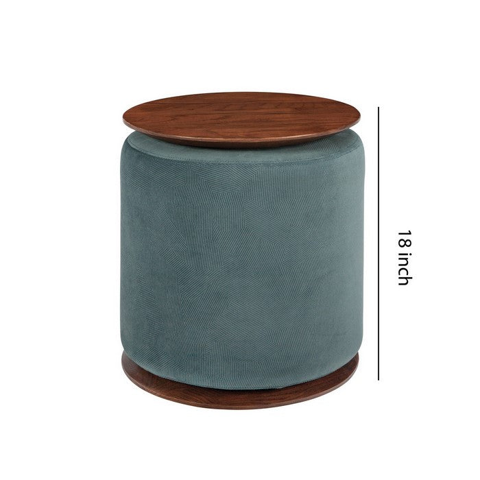 Fabric Upholstered Modern Convertible Two Tone Ottoman, Teal Blue and Brown