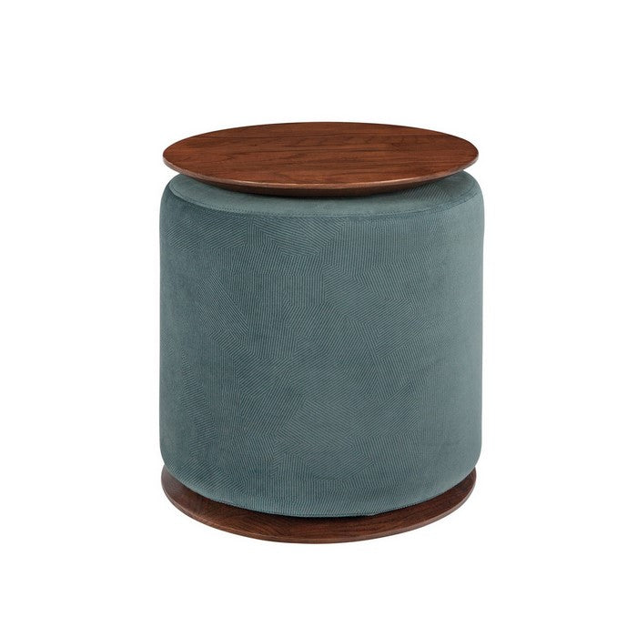 Fabric Upholstered Modern Convertible Two Tone Ottoman, Teal Blue and Brown