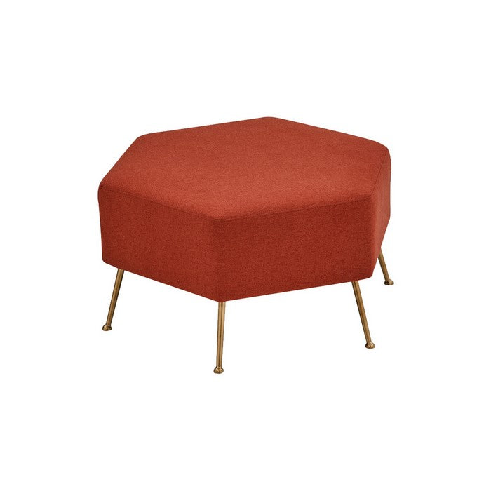 Contemporary Dual Tone Hexagon Ottoman with Angular Legs, Orange and Gold