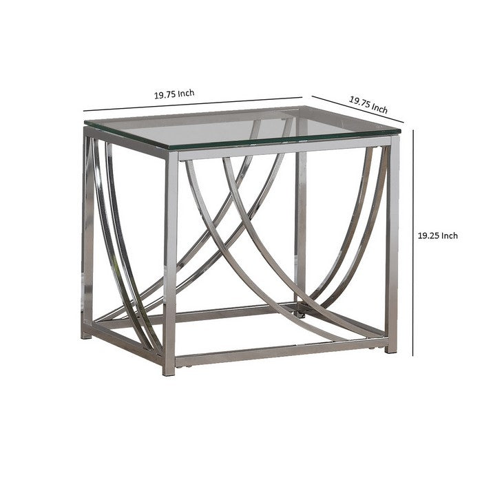 Tempered Glass Top End Table with Metal Tubular Legs, Chrome and Clear