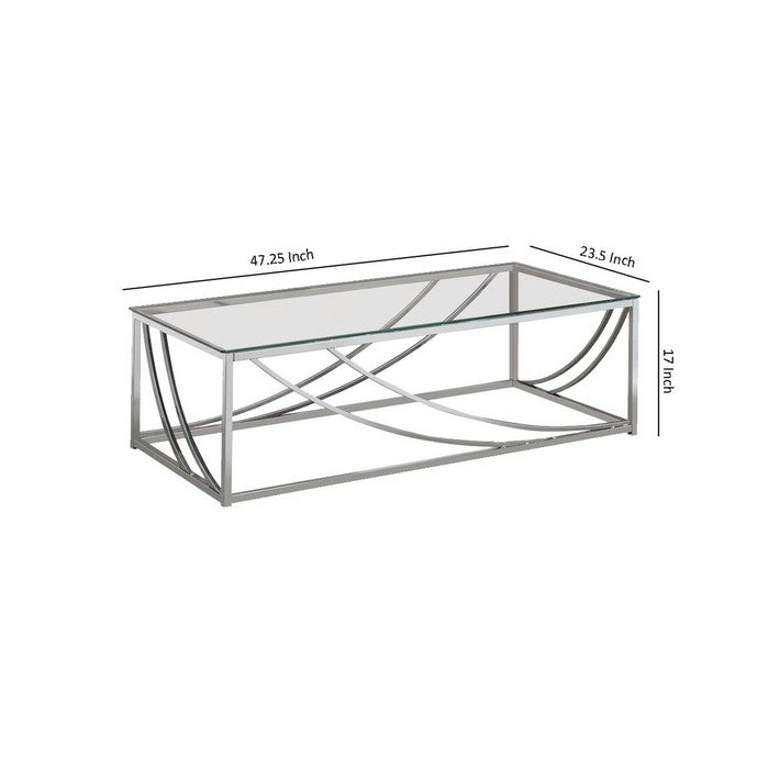 Tempered Glass Top Coffee Table with Metal Tubular Legs, Chrome and Clear