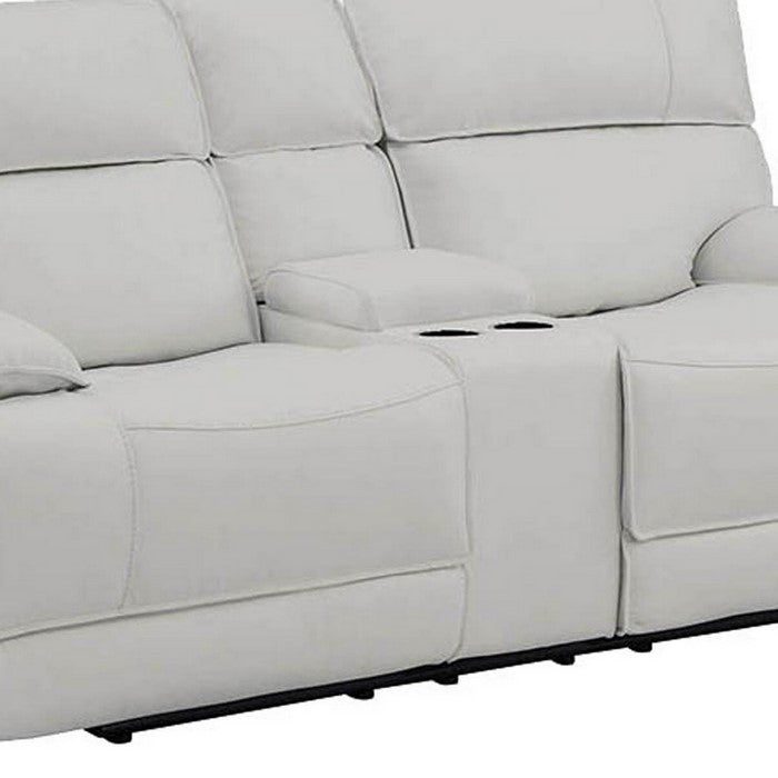 Leatherette Power Recliner Loveseat with Storage Console, White