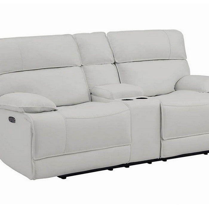 Leatherette Power Recliner Loveseat with Storage Console, White