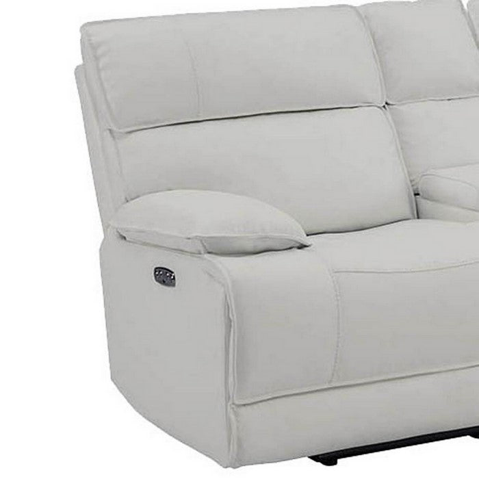 Leatherette Power Recliner Loveseat with Storage Console, White