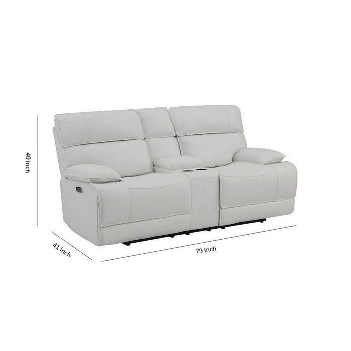 Leatherette Power Recliner Loveseat with Storage Console, White